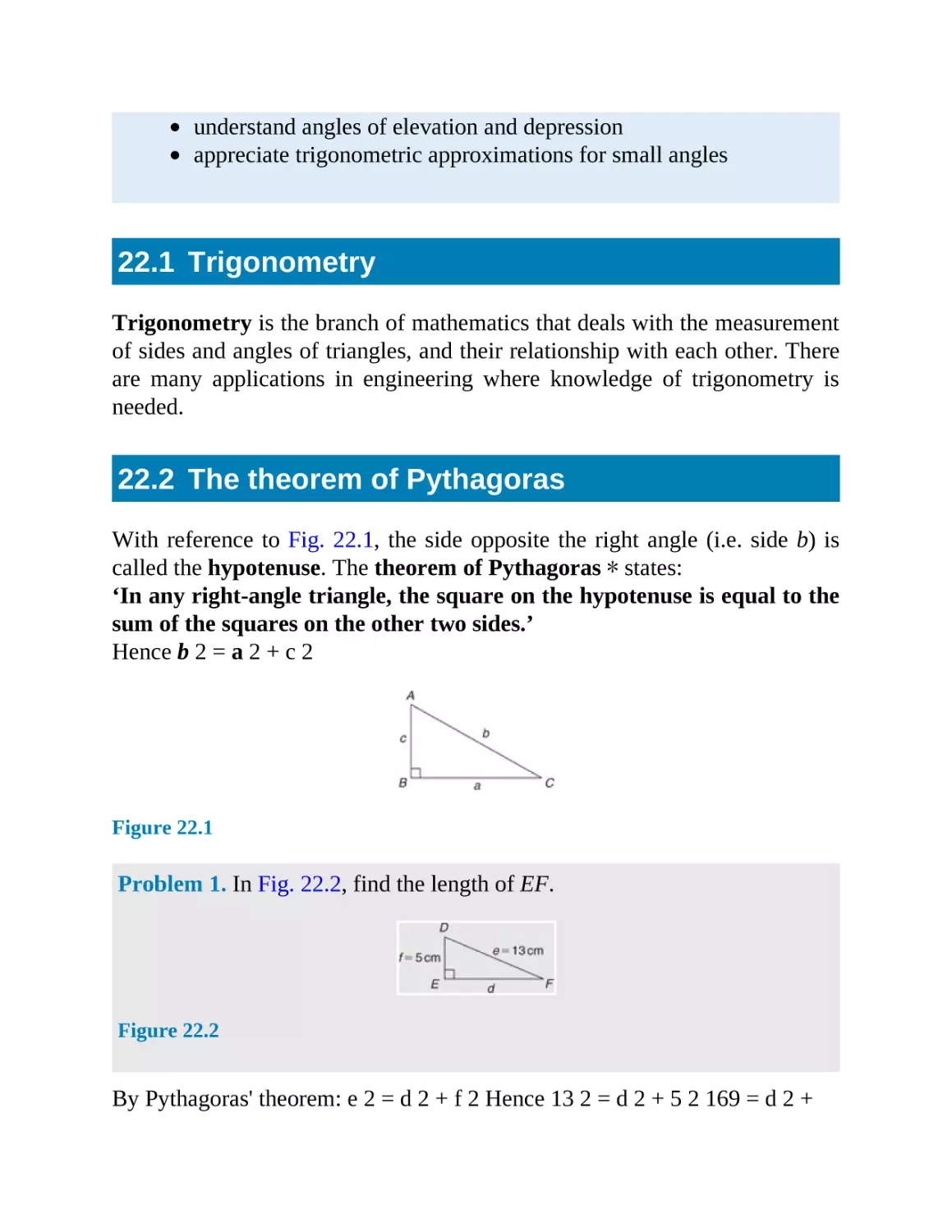 22.1 Trigonometry
22.2 The theorem of Pythagoras