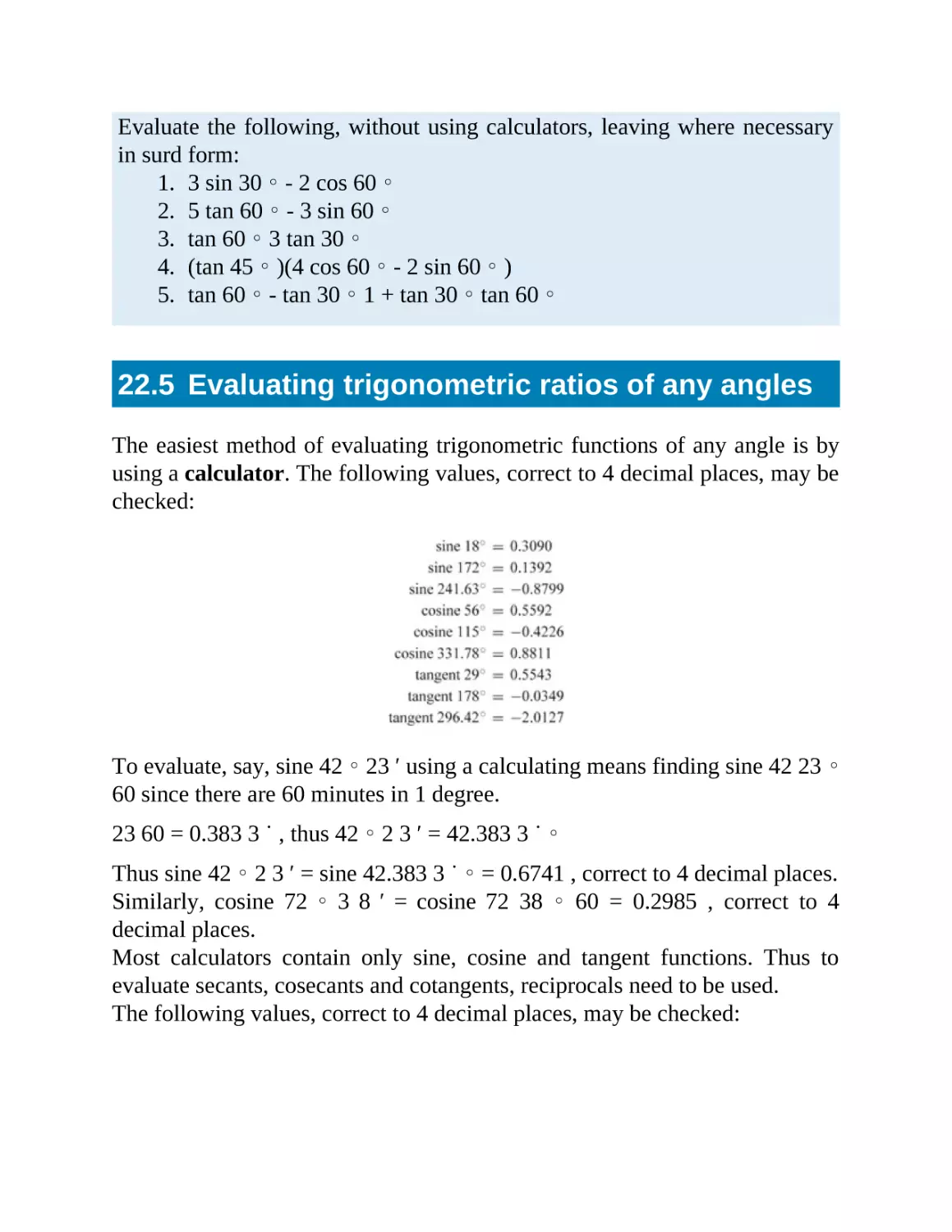22.5 Evaluating trigonometric ratios of any angles