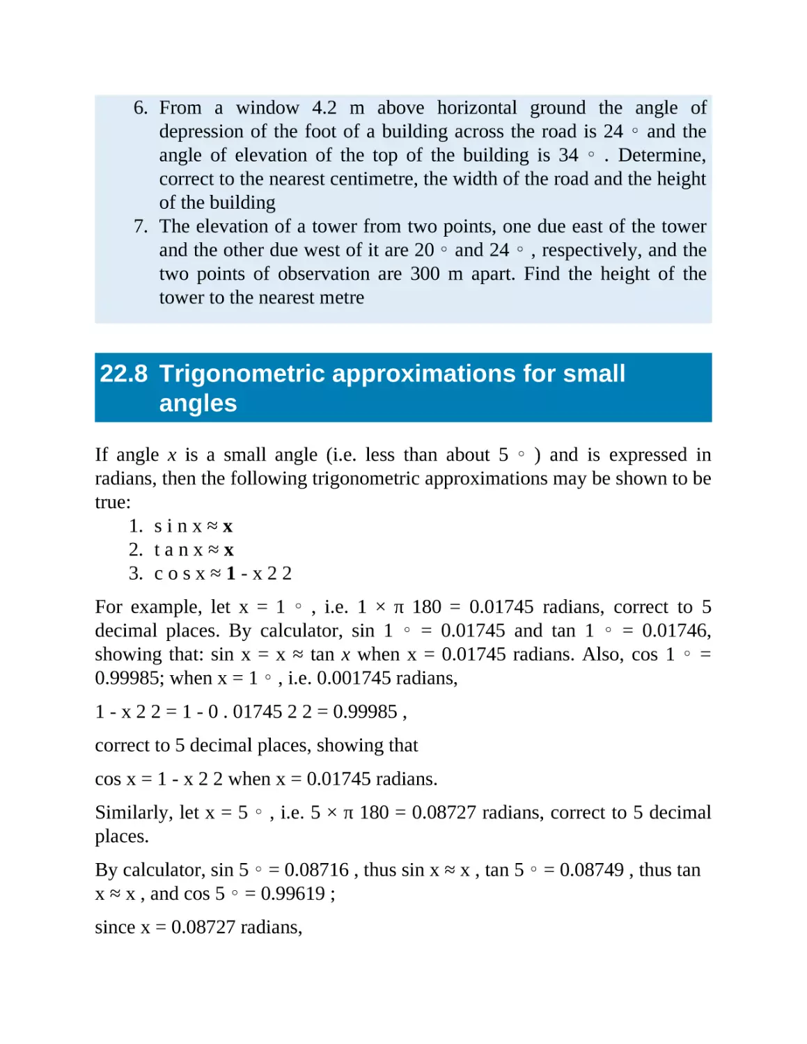 22.8 Trigonometric approximations for small angles
