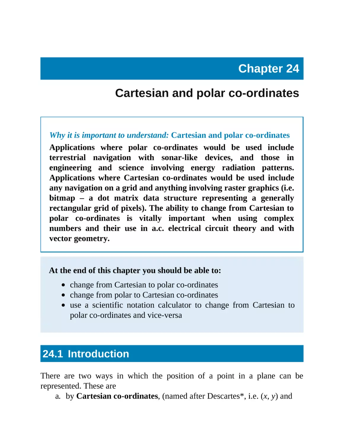 24 Cartesian and polar co-ordinates
24.1 Introduction