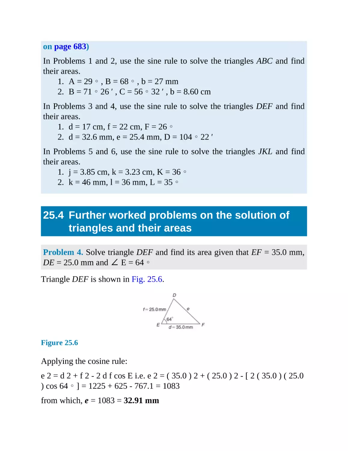 25.4 Further worked problems on the solution of triangles and their areas