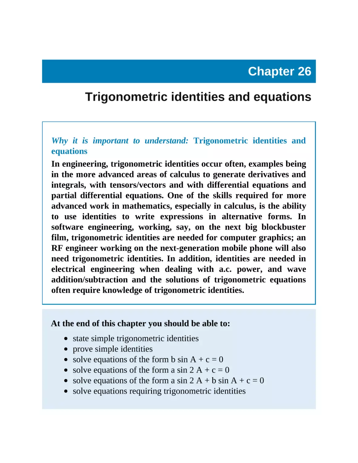 26 Trigonometric identities and equations