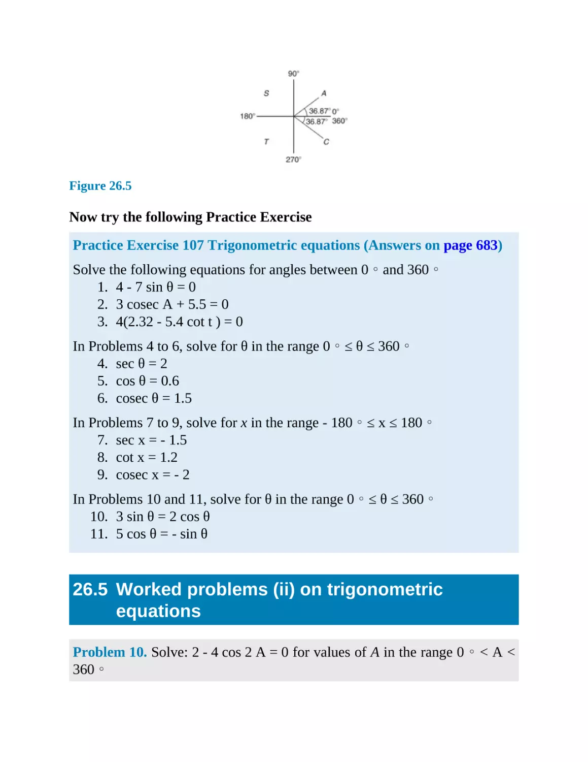 26.5 Worked problems (ii) on trigonometric equations
