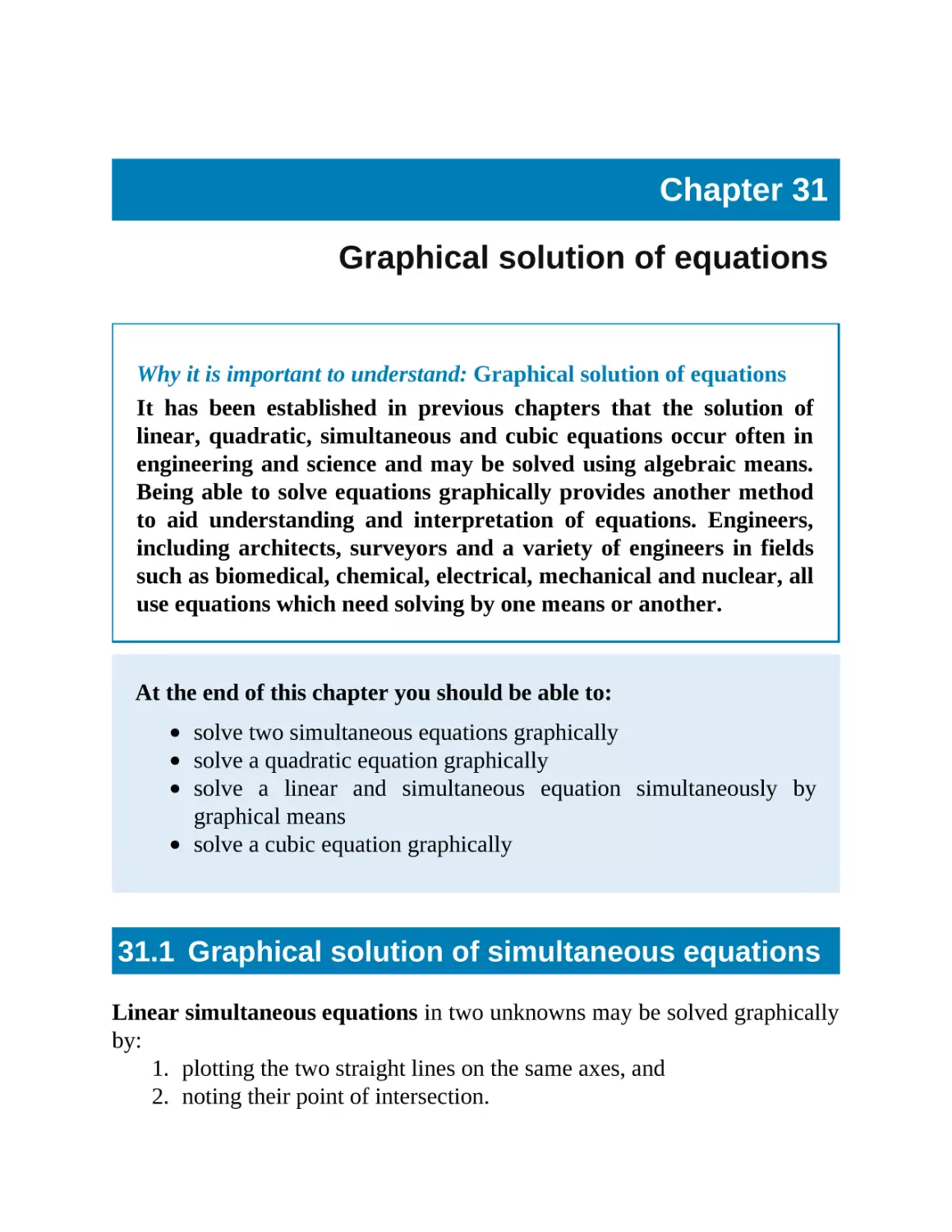 31 Graphical solution of equations
31.1 Graphical solution of simultaneous equations