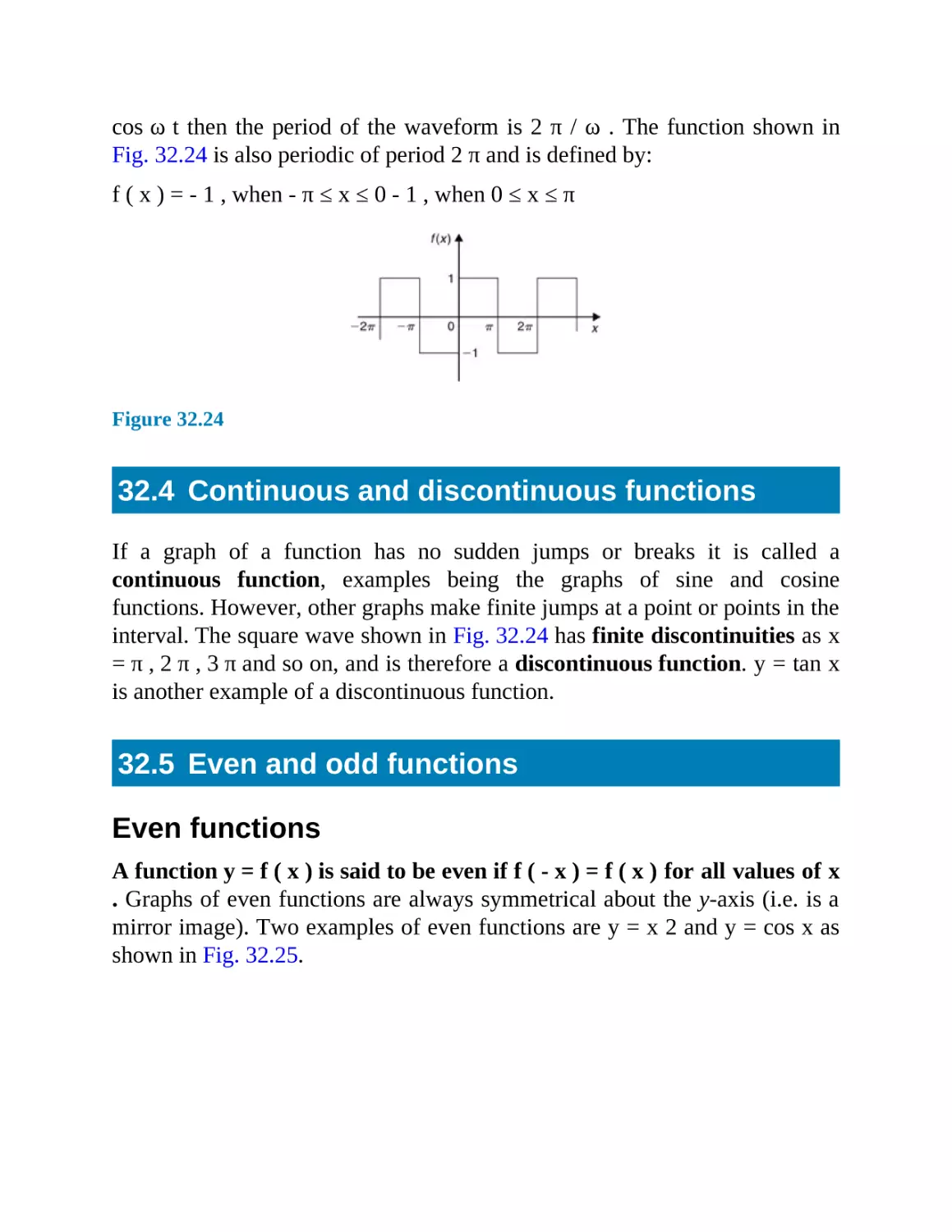 32.4 Continuous and discontinuous functions
32.5 Even and odd functions