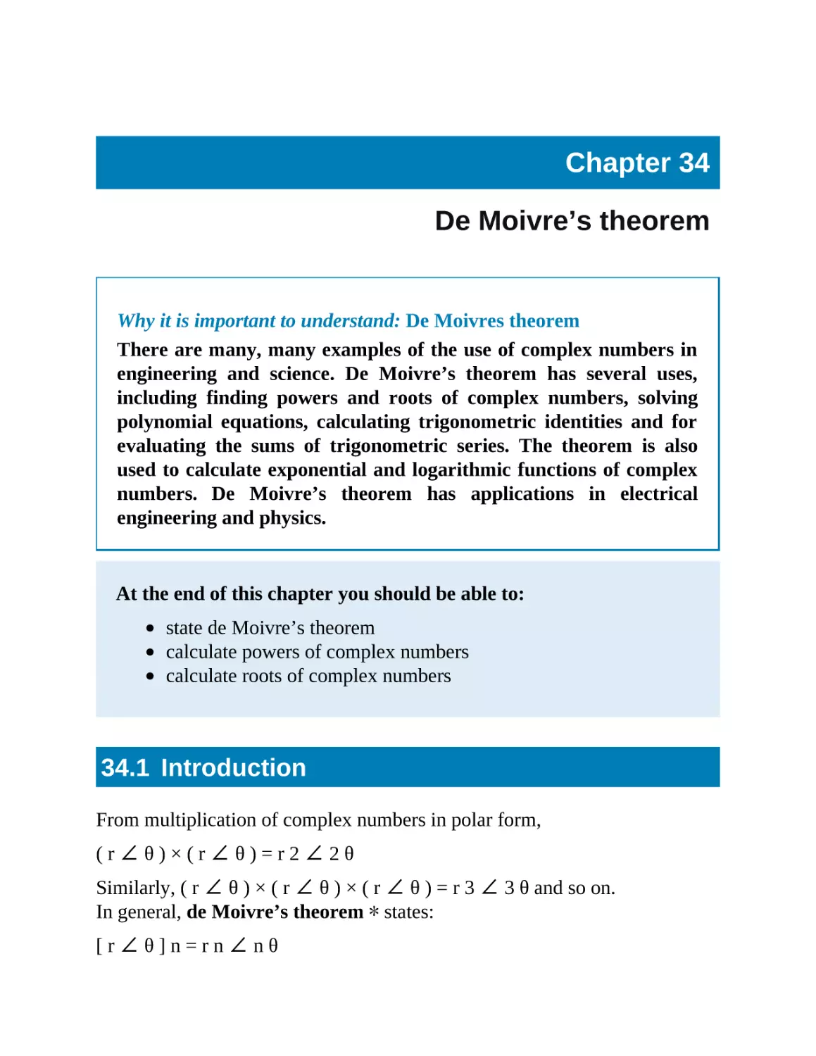 34 De Moivre’s theorem
34.1 Introduction