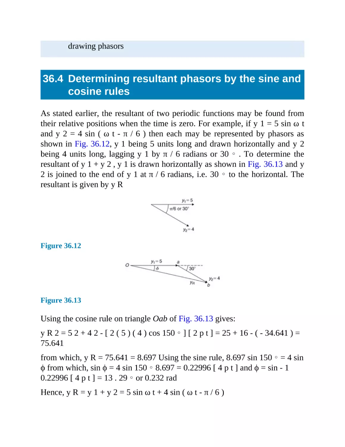 36.4 Determining resultant phasors by the sine and cosine rules