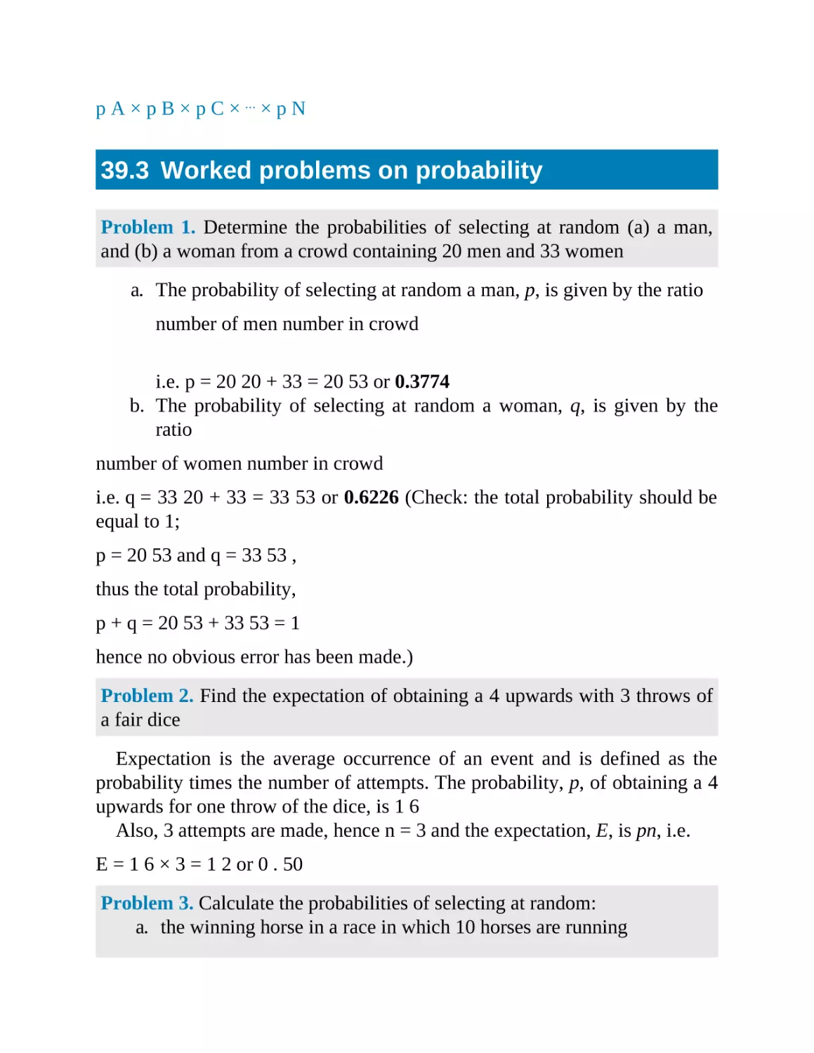 39.3 Worked problems on probability