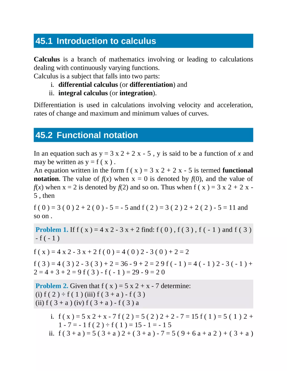 45.1 Introduction to calculus
45.2 Functional notation