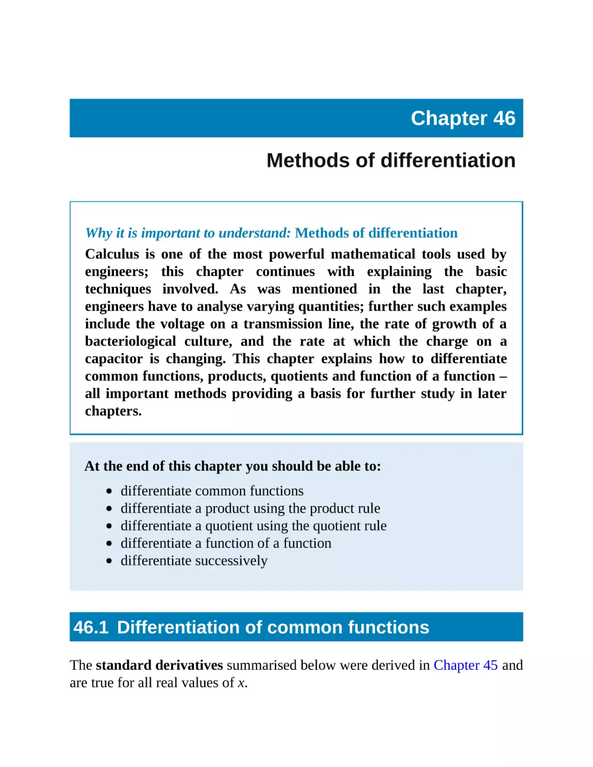 46 Methods of differentiation
46.1 Differentiation of common functions