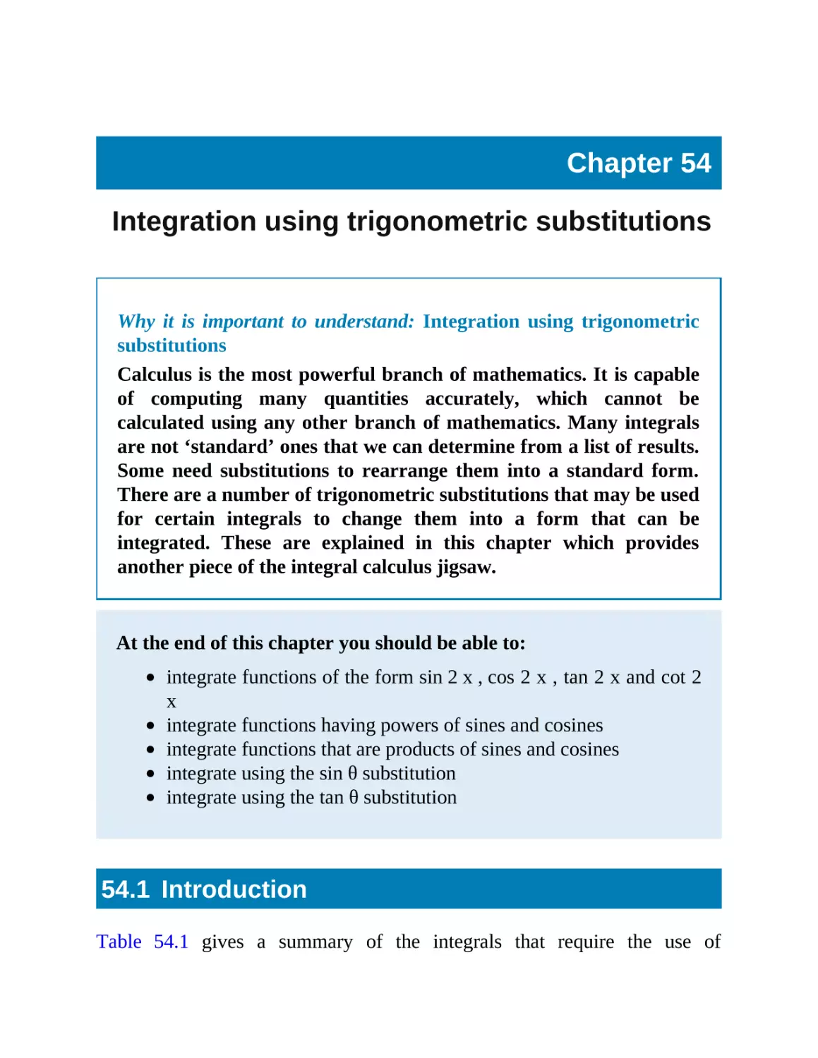 54 Integration using trigonometric substitutions
54.1 Introduction