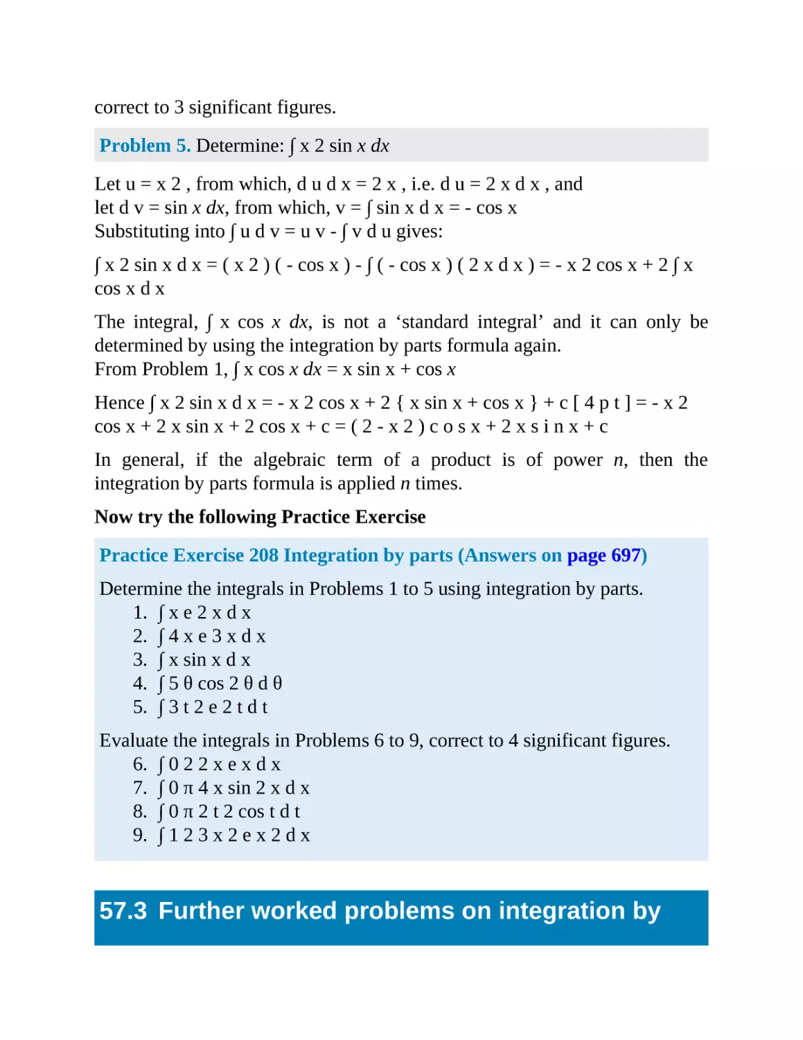 57.3 Further worked problems on integration by parts