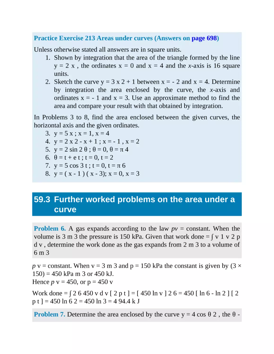59.3 Further worked problems on the area under a curve