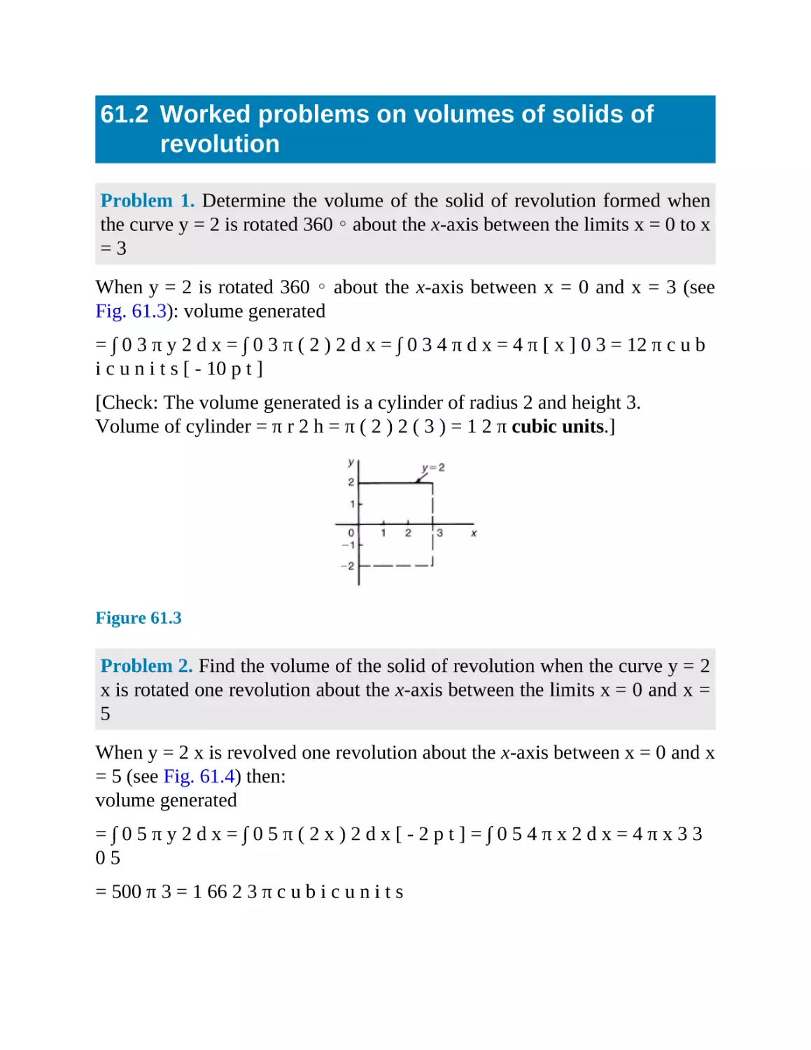 61.2 Worked problems on volumes of solids of revolution