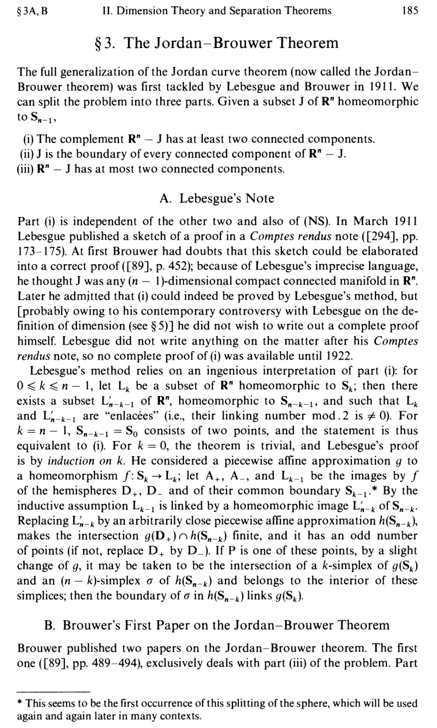§3. The Jordan-Brouwer Theorem
B. Brouwer's First Paper on the Jordan-Brouwer Theorem
