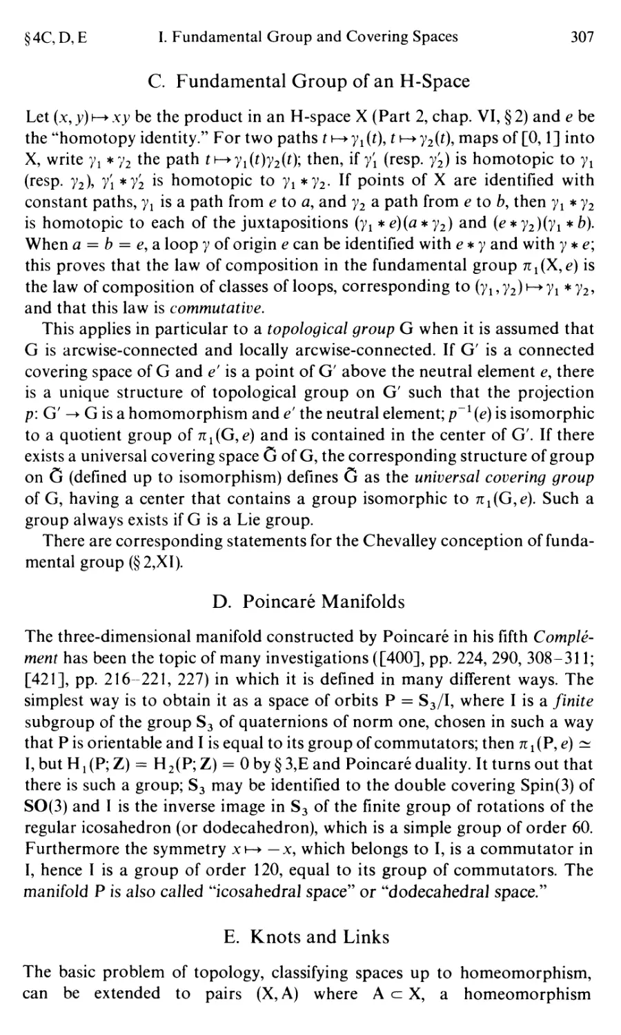 C. Fundamental Group of a H-Space
D. Poincaré Manifolds
E. Knots and Links