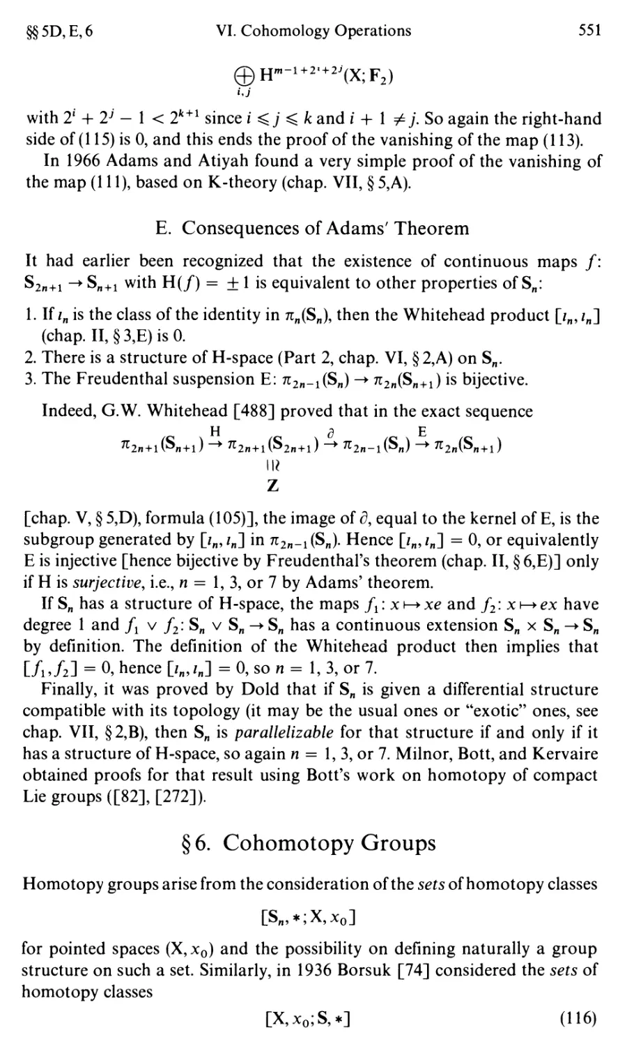 E. Consequences of Adams' Theorem
§6. Cohomotopy Groups