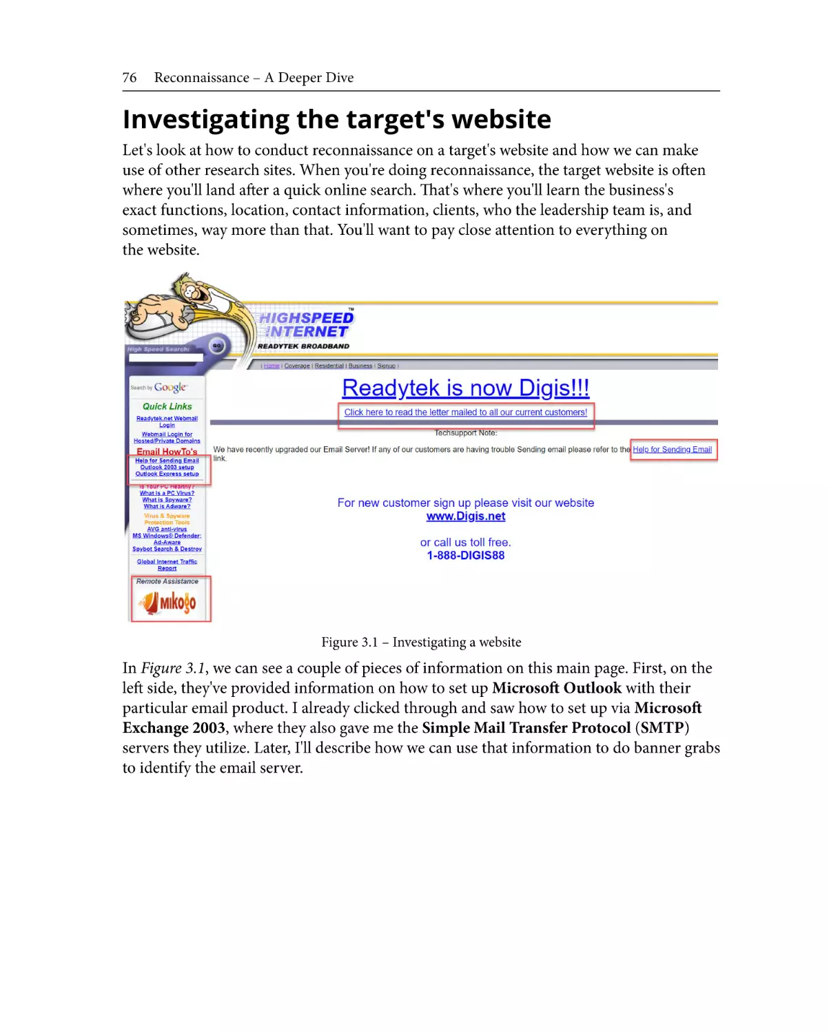 Investigating the target's website