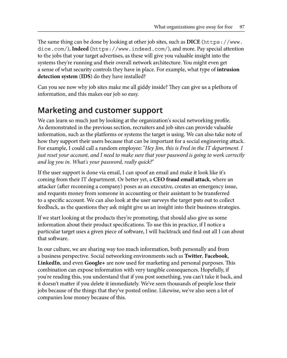 Marketing and customer support