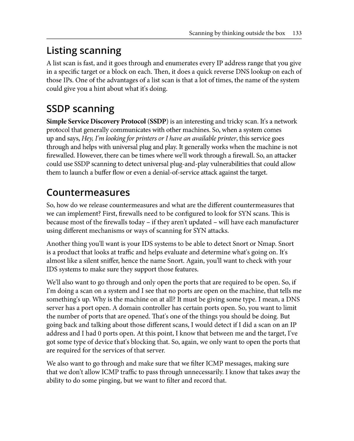 Listing scanning
SSDP scanning
Countermeasures