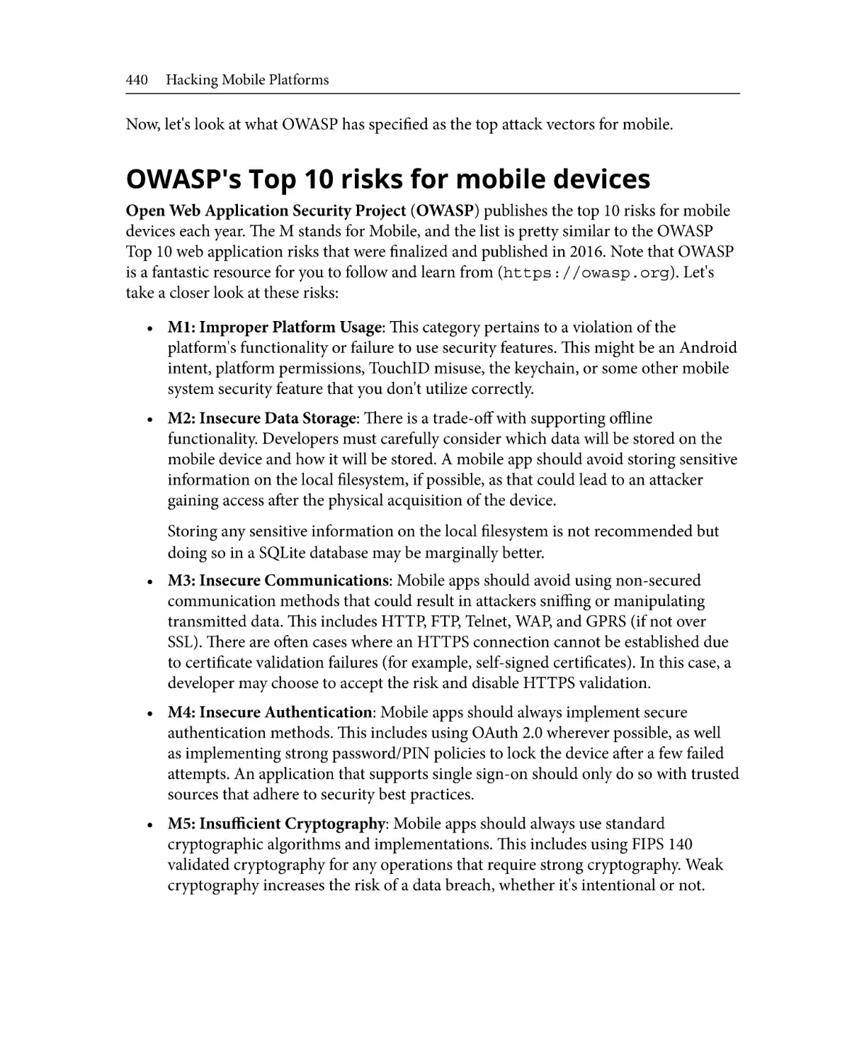 OWASP's Top 10 risks for mobile devices