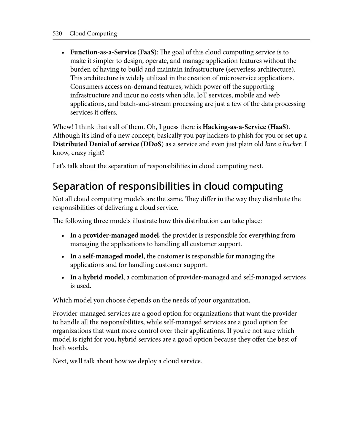 Separation of responsibilities in cloud computing