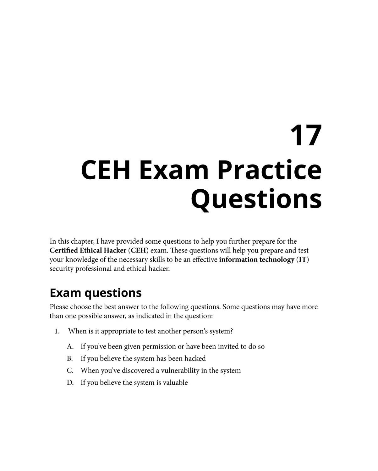 Chapter 17
Exam questions