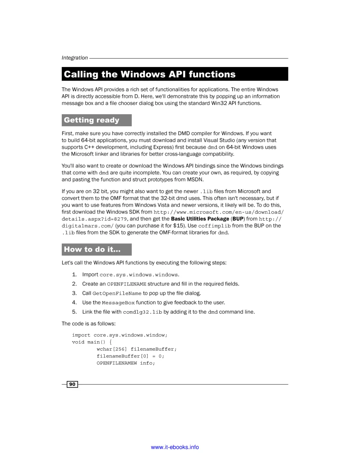 Calling the Windows API functions