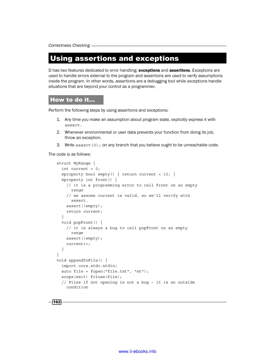 Using assertions and exceptions
