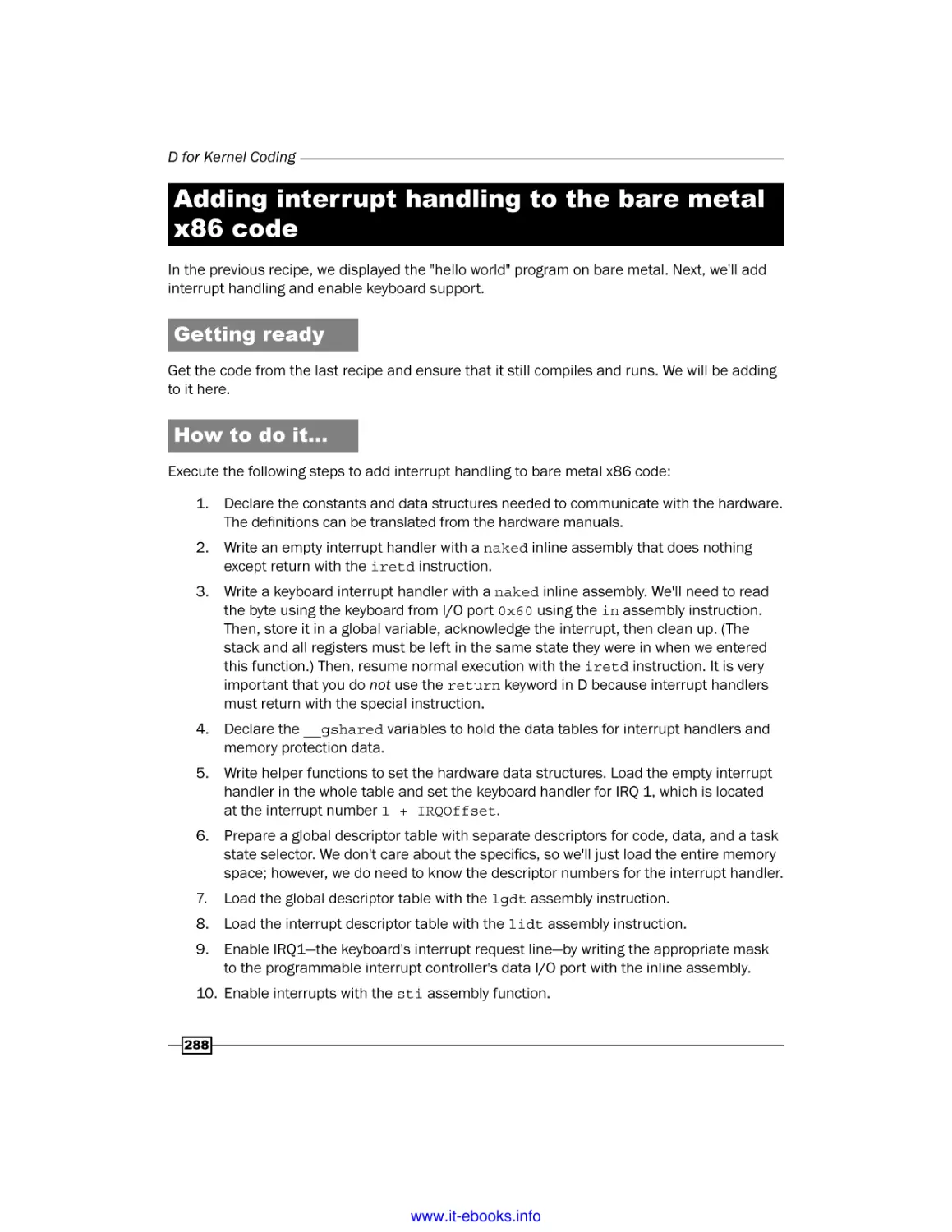 Adding interrupt handling to bare metal