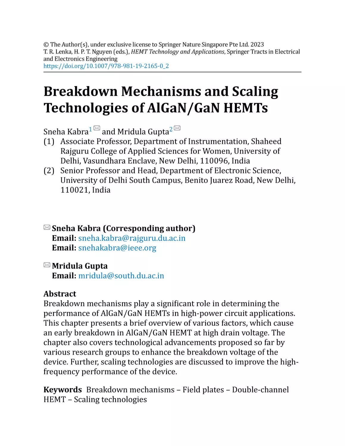 Breakdown Mechanisms and Scaling Technologies of AlGaN/GaN HEMTs