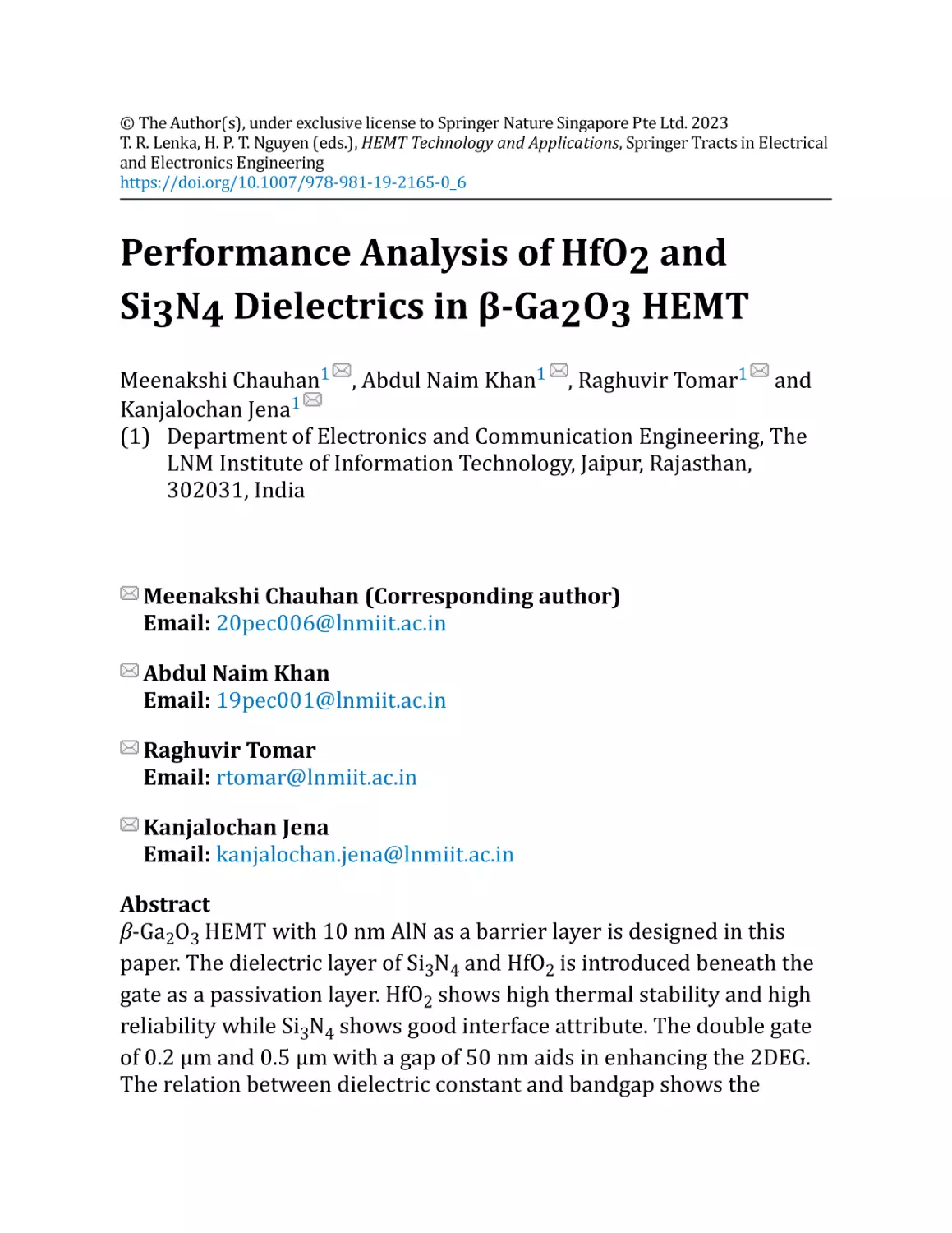 Performance Analysis of HfO2 and Si3N4 Dielectrics in β-Ga2O3 HEMT