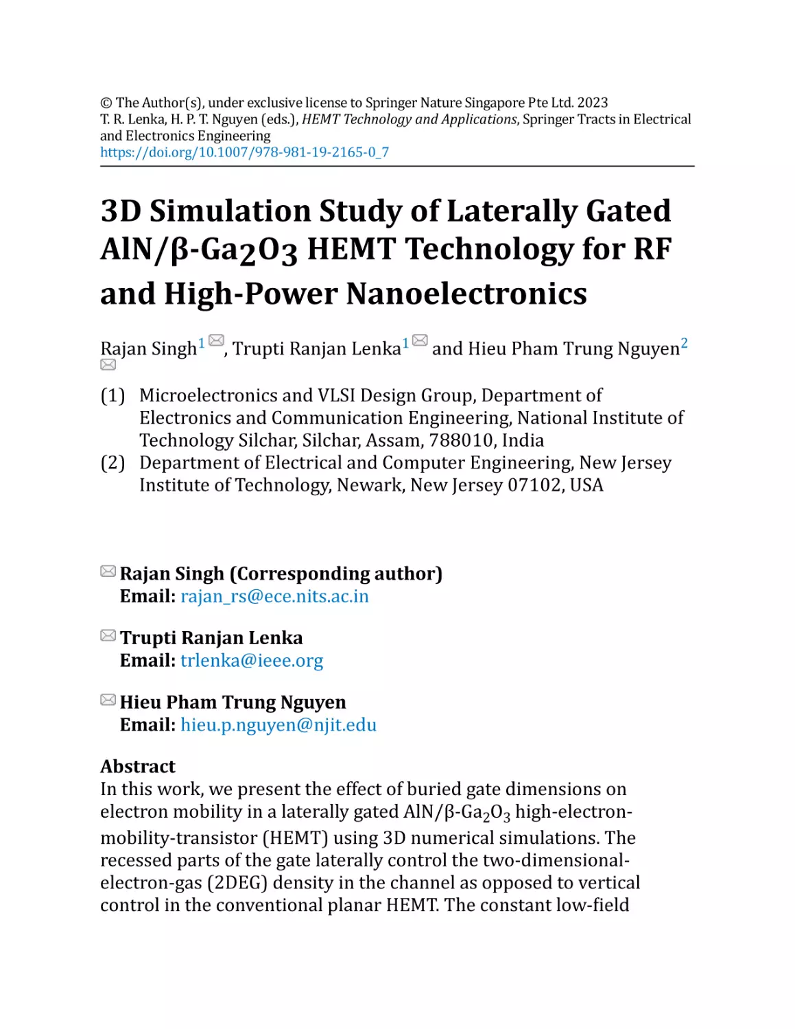 3D Simulation Study of Laterally Gated AlN/β-Ga2O3 HEMT Technology for RF and High-Power Nanoelectronics