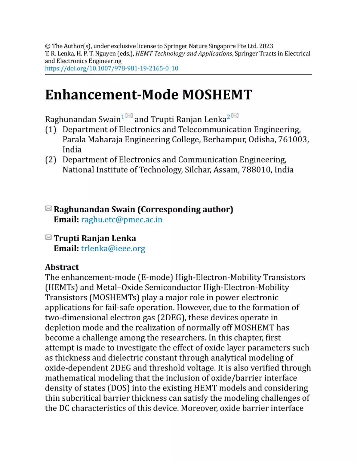 Enhancement-Mode MOSHEMT