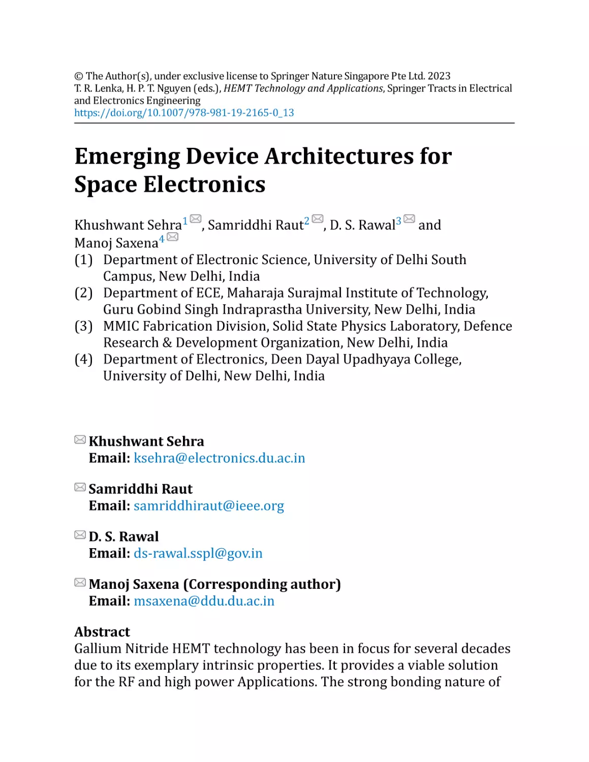 Emerging Device Architectures for Space Electronics