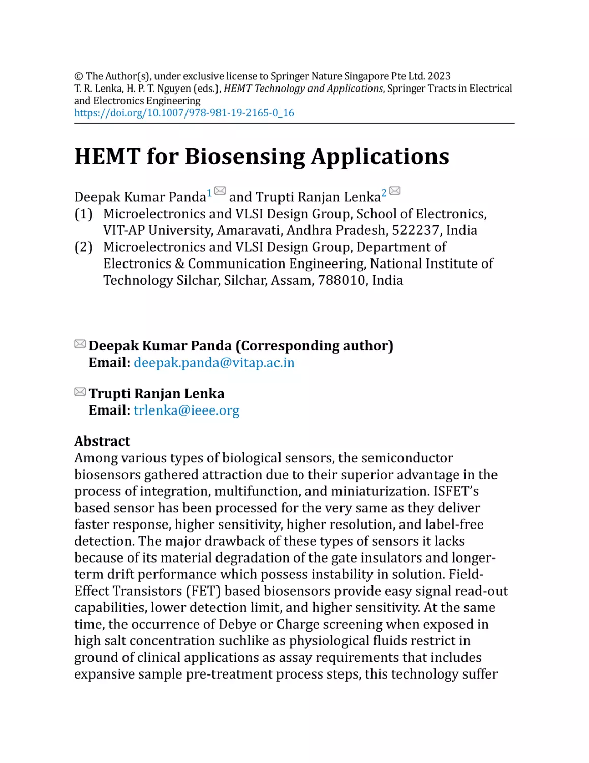 HEMT for Biosensing Applications