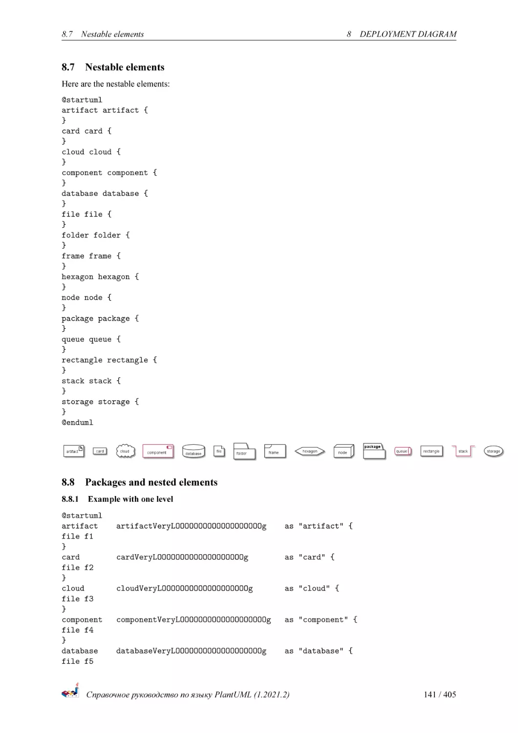 Nestable elements
Packages and nested elements
Example with one level