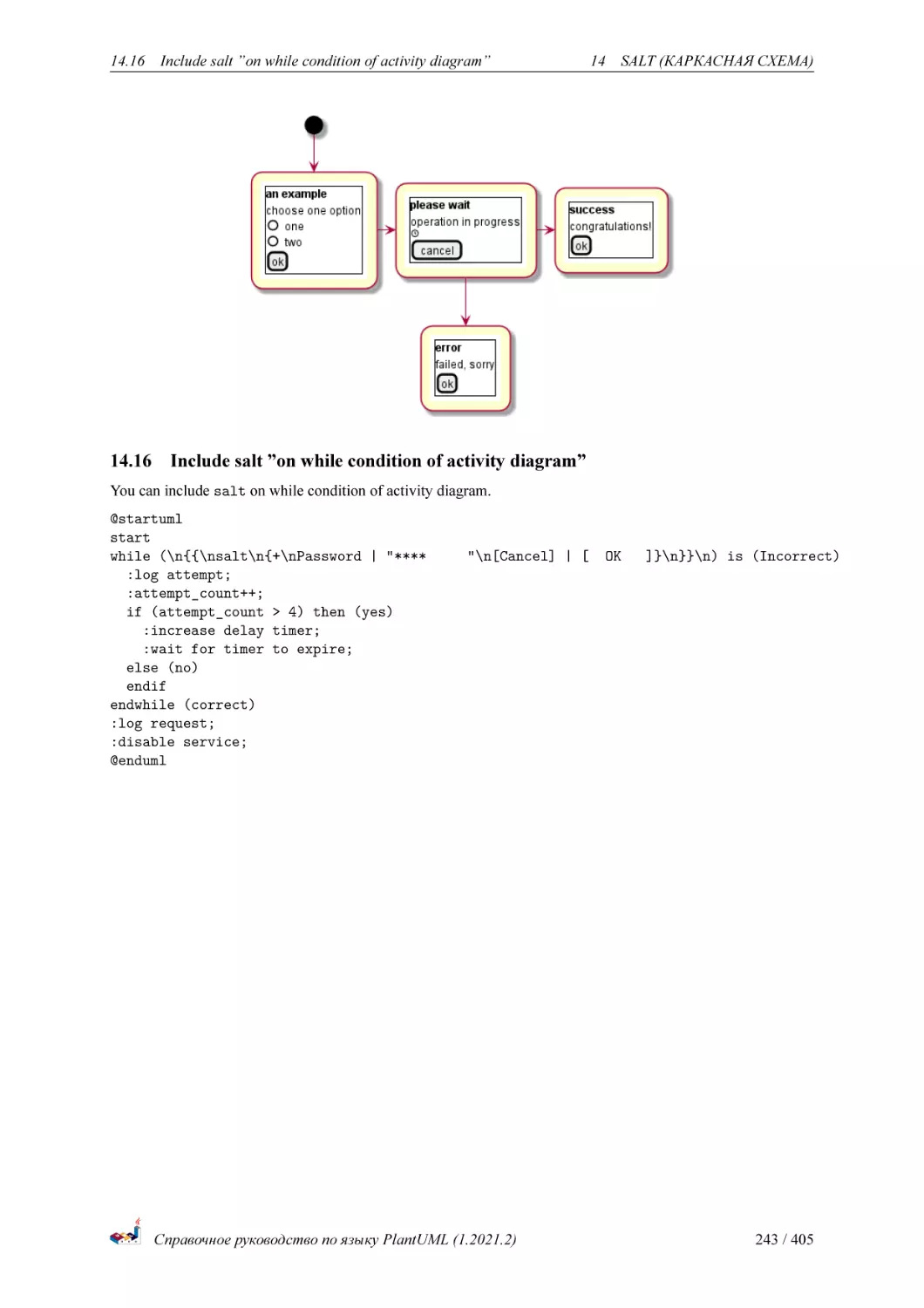 Include salt "on while condition of activity diagram"