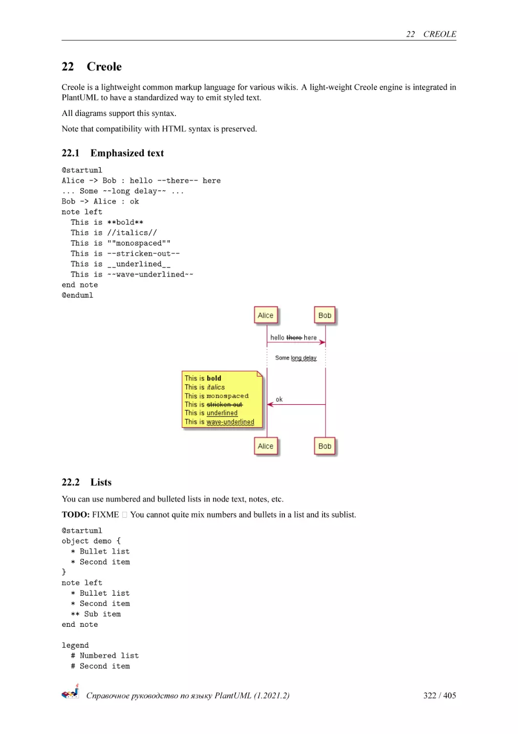 Creole
Emphasized text
Lists