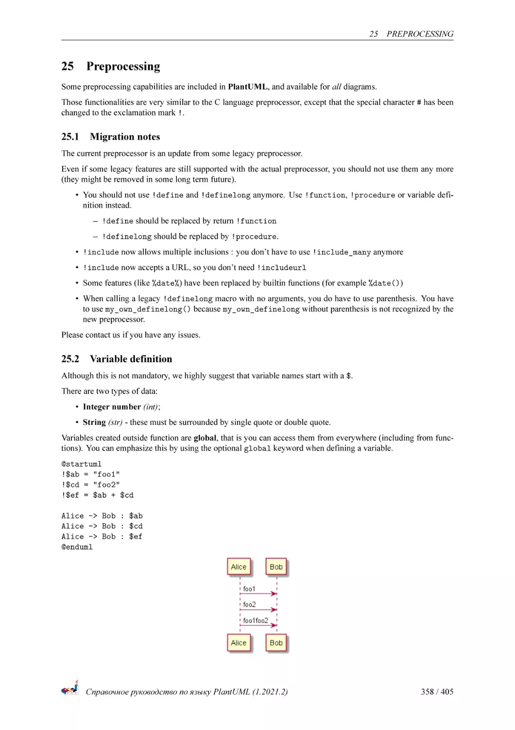 Preprocessing
Migration notes
Variable definition