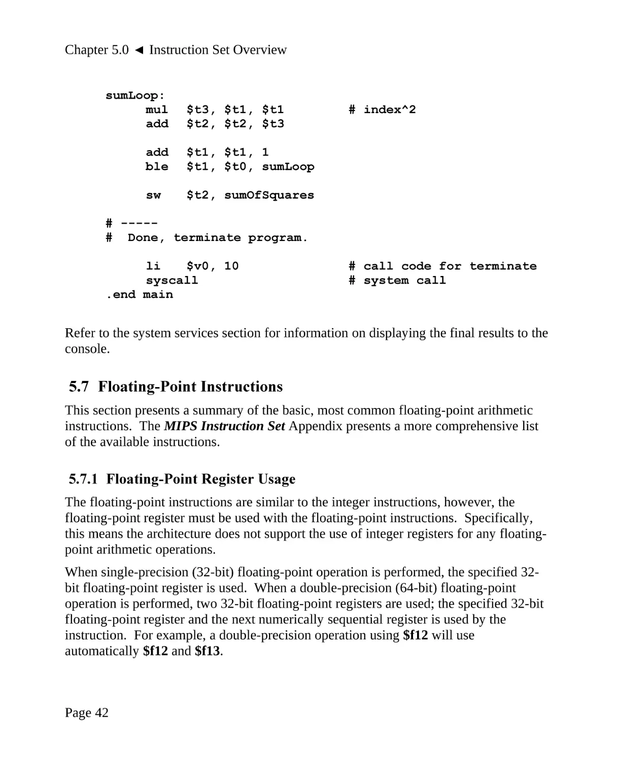 5.7 Floating-Point Instructions
5.7.1 Floating-Point Register Usage