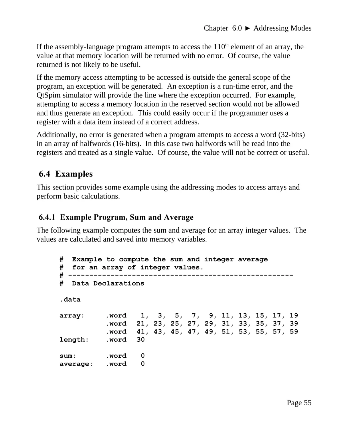 6.4 Examples
6.4.1 Example Program, Sum and Average