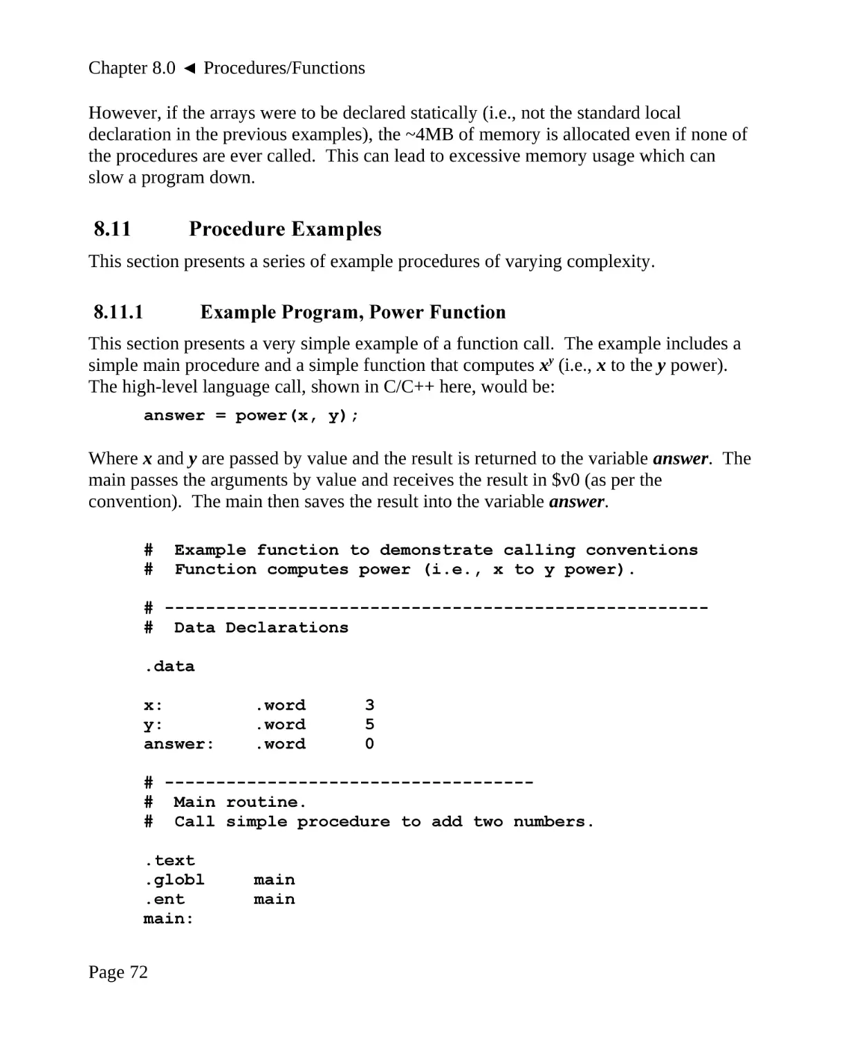 8.11 Procedure Examples
8.11.1 Example Program, Power Function