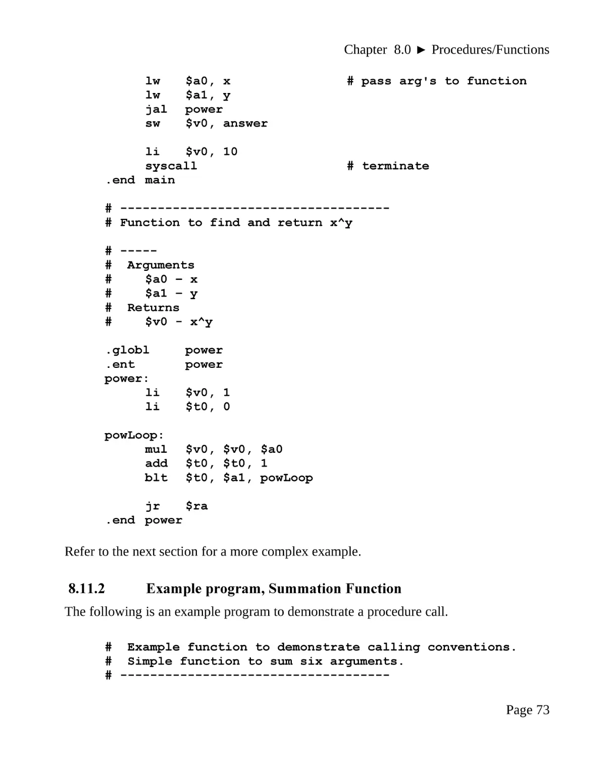 8.11.2 Example program, Summation Function