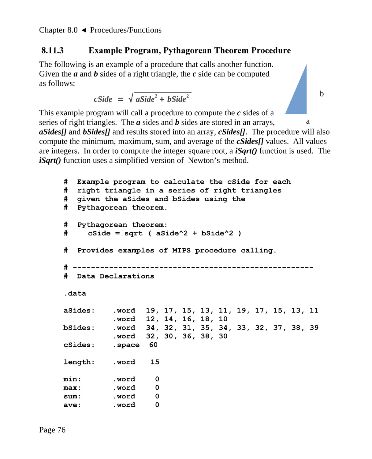 8.11.3 Example Program, Pythagorean Theorem Procedure