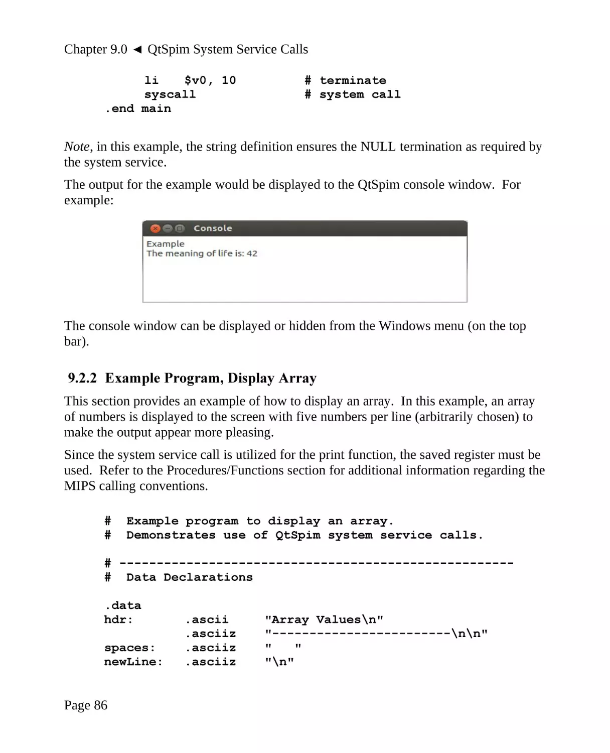 9.2.2 Example Program, Display Array
