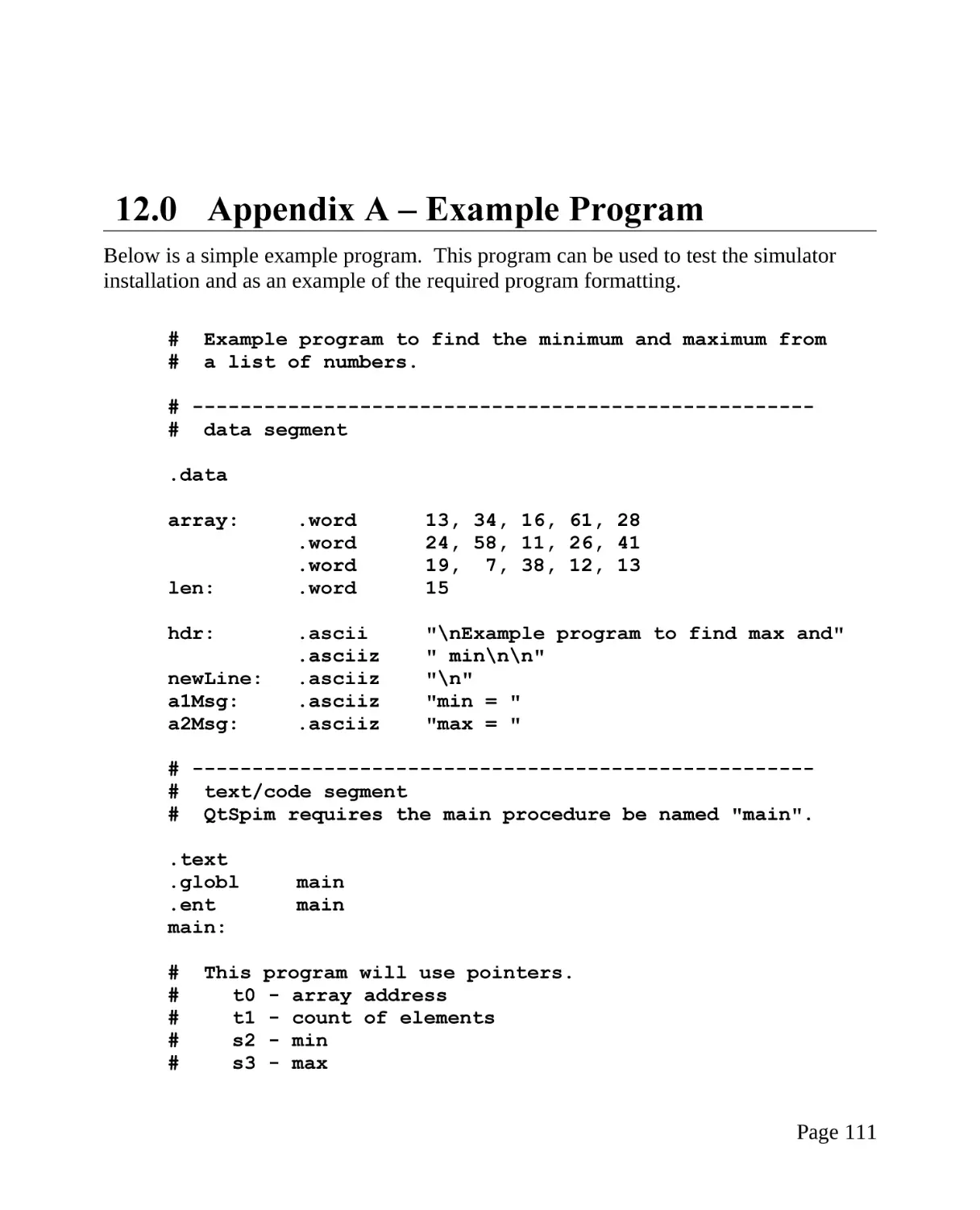 12.0 Appendix A – Example Program