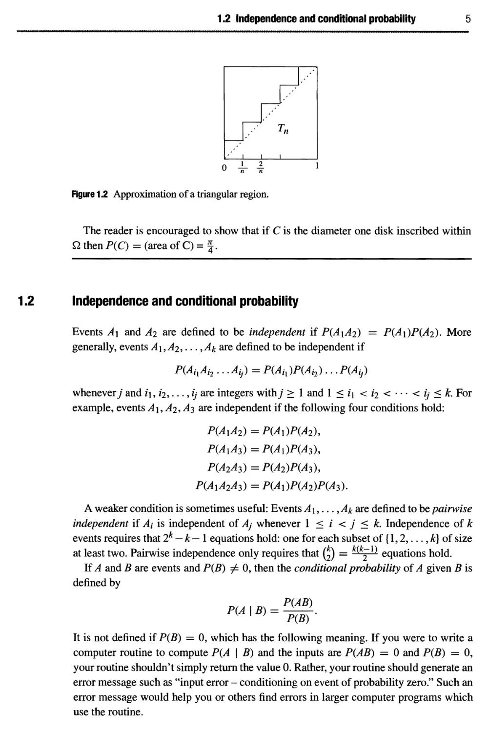 1.2 Independence and conditional probability 5
