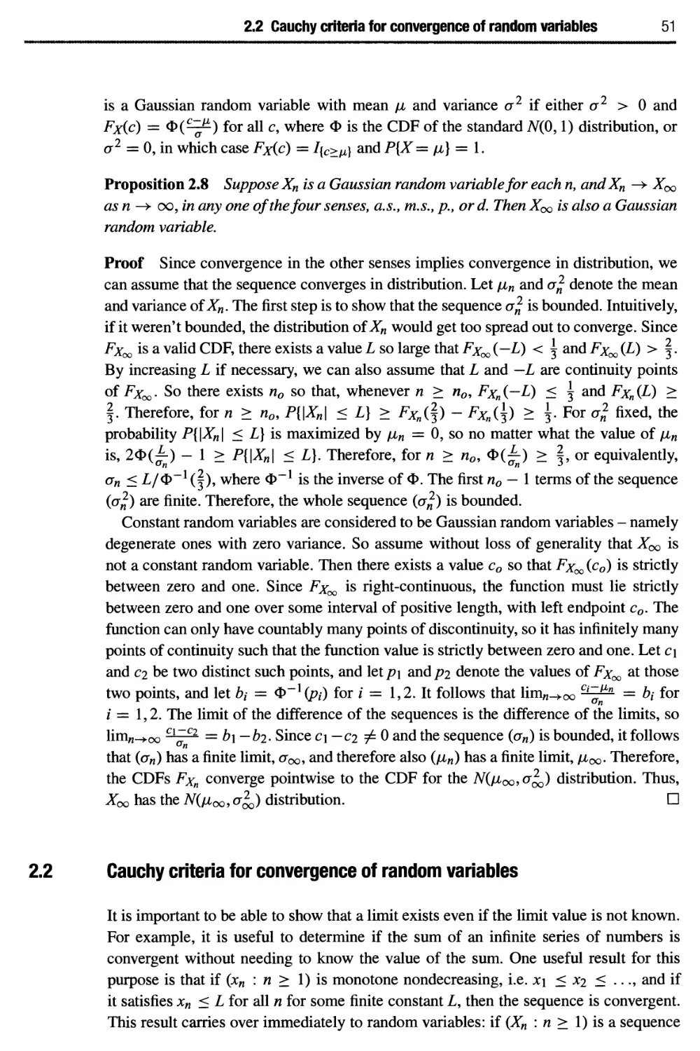 2.2 Cauchy criteria for convergence of random variables 51