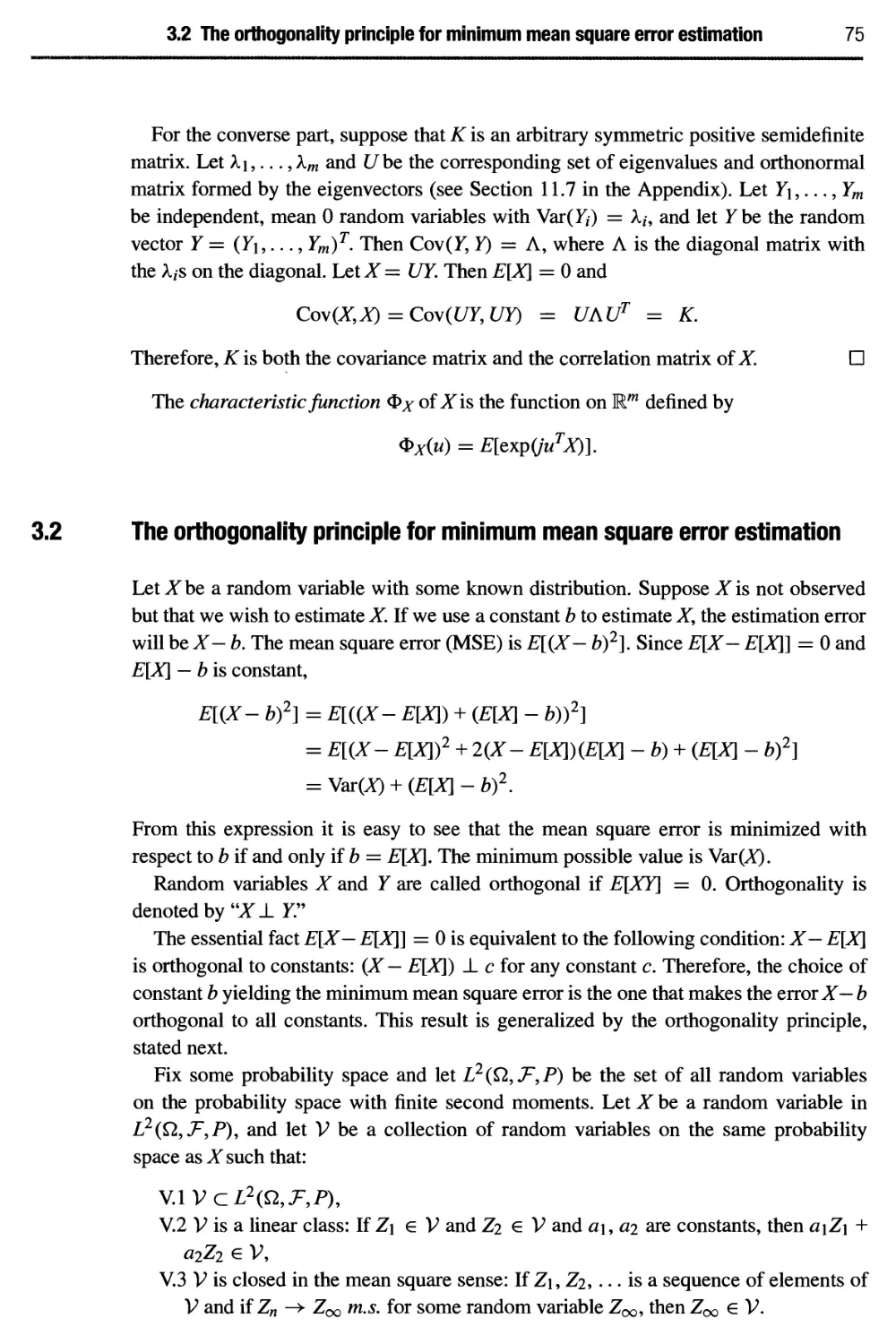 3.2 The orthogonality principle for minimum mean square error estimation 75